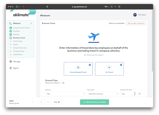 Screenshot of Aklimate application interface