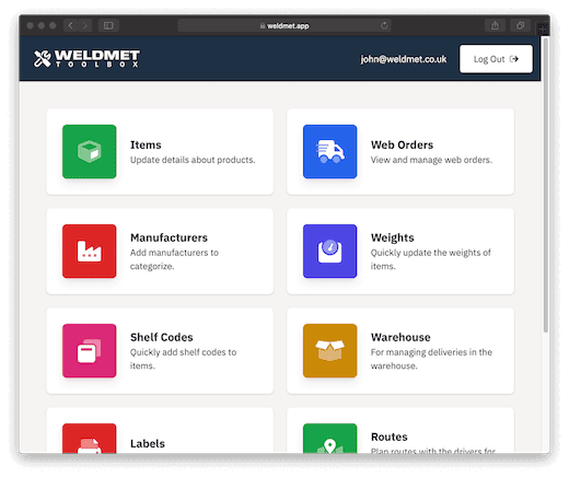 Screenshot of Weldmet Online Store & Tools application interface